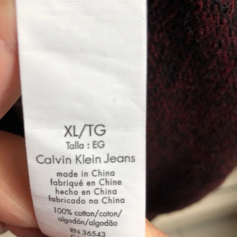 Calvin Klein 1/4 Zip Cotton Sweater. Burgundy/ Black Marled. XL